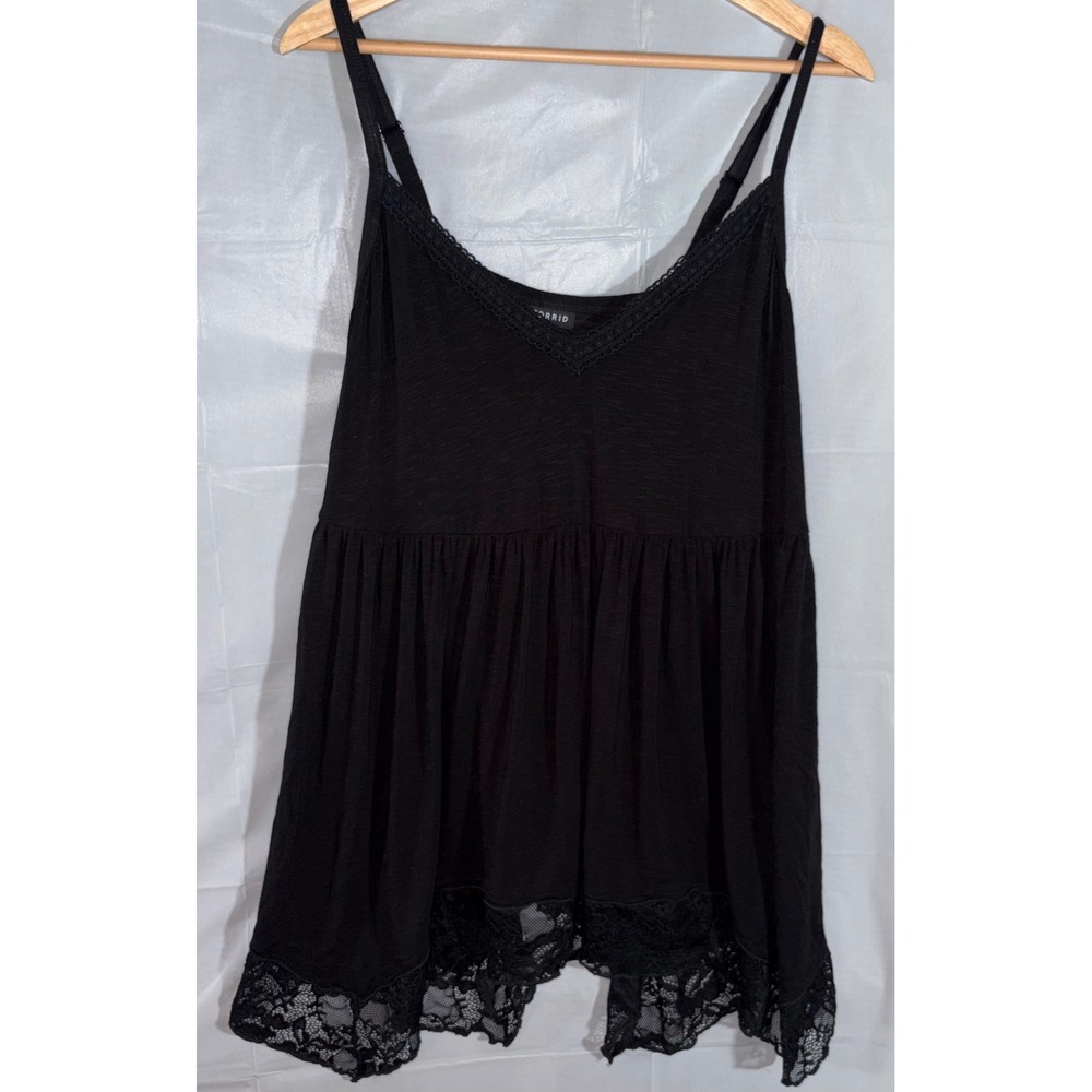 Torrid Black Lace Trim Babydoll Cami Top Sleeveless Slub Knit Size 2x Plus Size